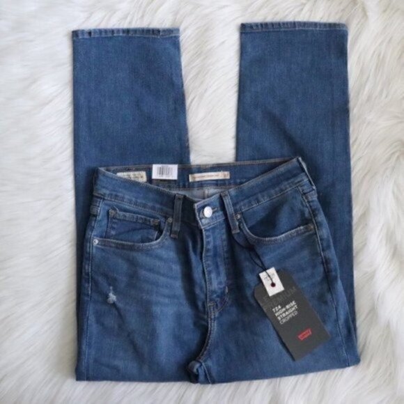 NEW Levis 724 High Rise Cropped Jeans Size 27 Distressed Ripped Knees - Picture 5 of 7
